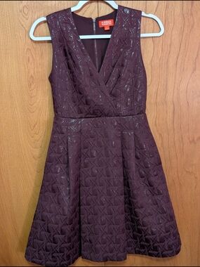 Kirna Zabete Deep Plum Textured Fit-and-Flare Mini Dress